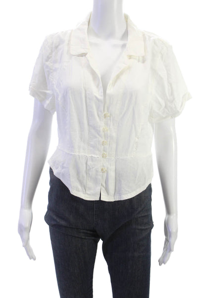 We The Free Women Cropped White Short Sleeve Blouse Button Size L