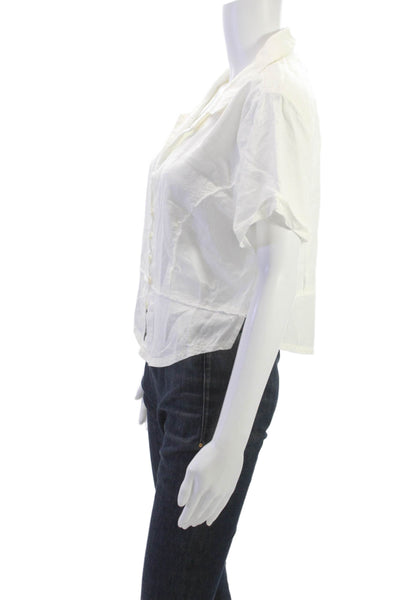 We The Free Women Cropped White Short Sleeve Blouse Button Size L