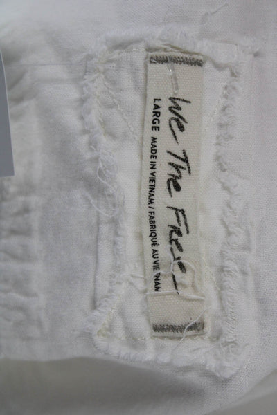 We The Free Women Cropped White Short Sleeve Blouse Button Size L