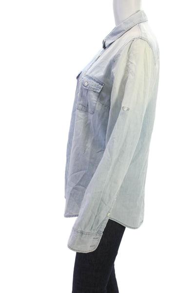 J Crew Women Basic Cotton Collared Button-Up Long Sleeve Blue Size M