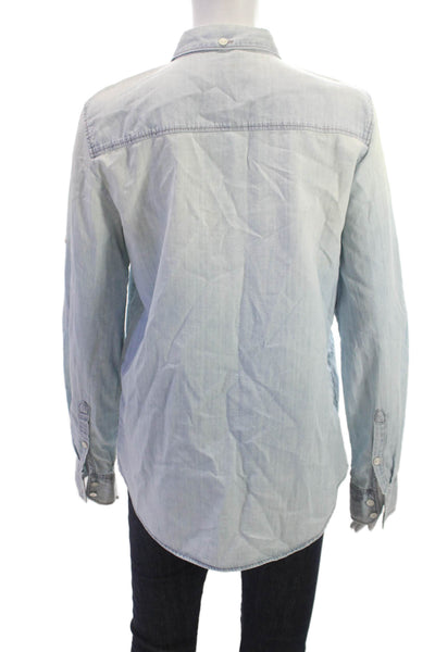 J Crew Women Basic Cotton Collared Button-Up Long Sleeve Blue Size M