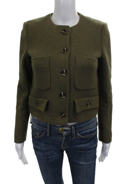 Leandra Medine Women Green Wool Blend Basic Jacket Long Sleeve Size M