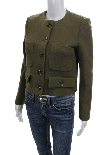 Leandra Medine Women Green Wool Blend Basic Jacket Long Sleeve Size M