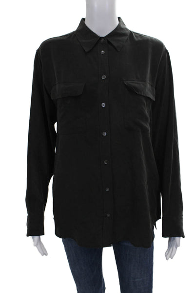 Equipment Femme Womens Silk Collared Long Sleeve Basic Button-Up Black Size XS