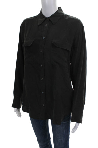 Equipment Femme Womens Silk Collared Long Sleeve Basic Button-Up Black Size XS