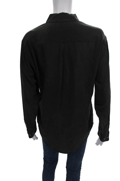 Equipment Femme Womens Silk Collared Long Sleeve Basic Button-Up Black Size XS