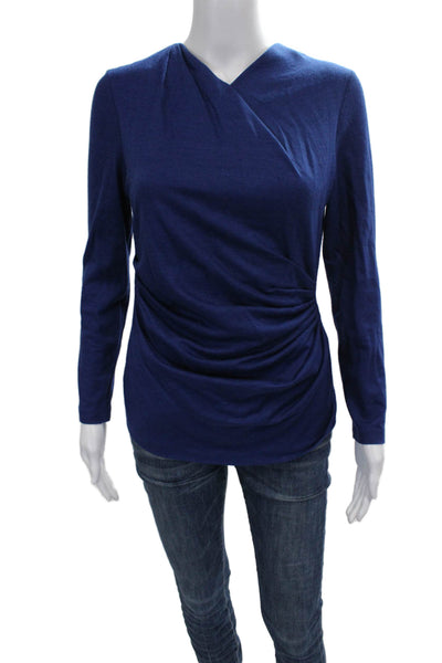 The Fold Womens Virgin Wool V-Neck Blue Blouse Long Sleeve Zip Size 4