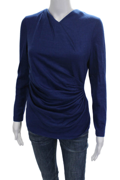 The Fold Womens Virgin Wool V-Neck Blue Blouse Long Sleeve Zip Size 4