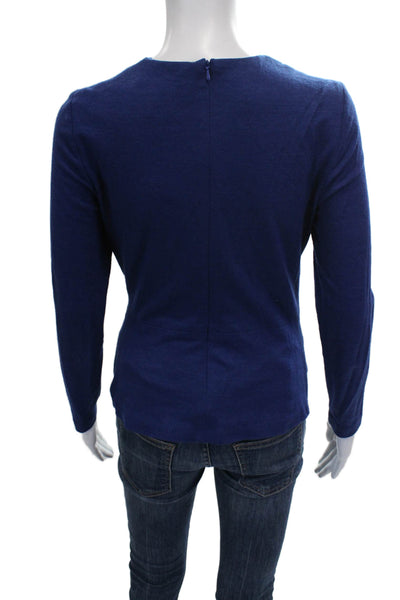 The Fold Womens Virgin Wool V-Neck Blue Blouse Long Sleeve Zip Size 4