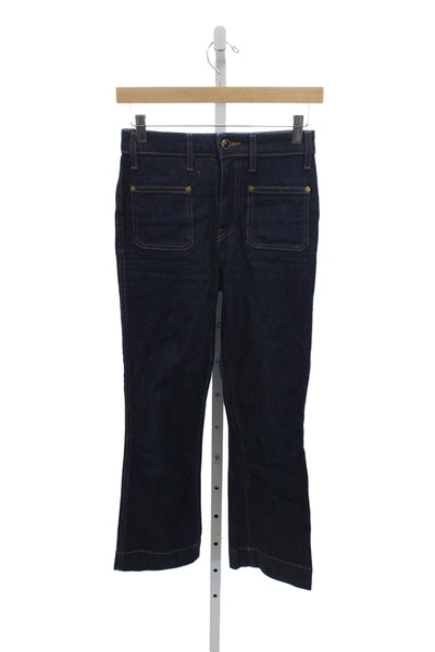 Khaite Women Flared Jeans Blue Cotton Mid Rise Button 26 Inseam Size 25