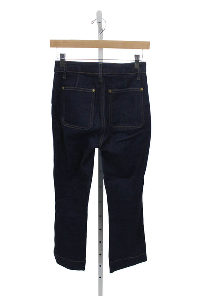 Khaite Women Flared Jeans Blue Cotton Mid Rise Button 26 Inseam Size 25