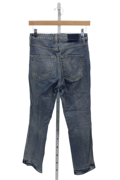 Amo Womens Straight Jeans Blue Mid Rise Button Cotton Blend Size 25