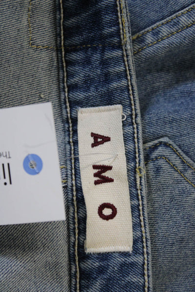 Amo Womens Straight Jeans Blue Mid Rise Button Cotton Blend Size 25