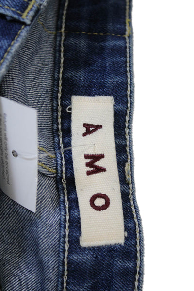 Amo Womens Bootcut Jeans Blue Low Rise Cotton Blend Button Size 24