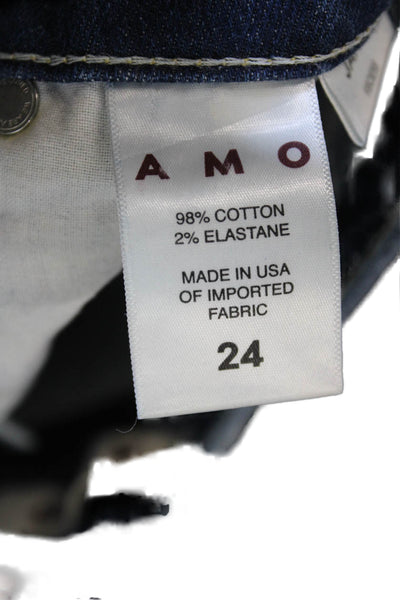 Amo Womens Bootcut Jeans Blue Low Rise Cotton Blend Button Size 24