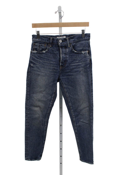 Moussy Womens Tapered Jeans Blue 100% Cotton Low Rise Button Size 25