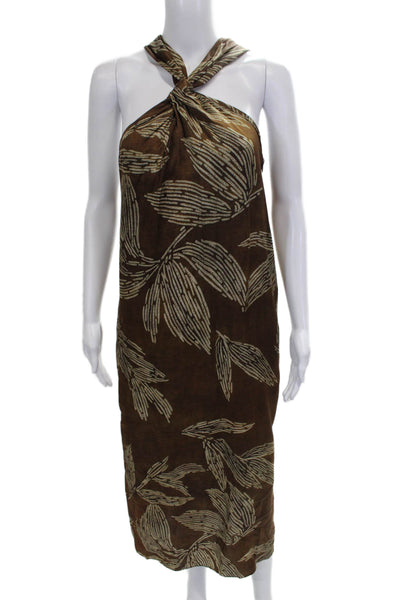 Massimo Dutti Womens Maxi Dress Brown Batik Halter Viscose Zip Size 2
