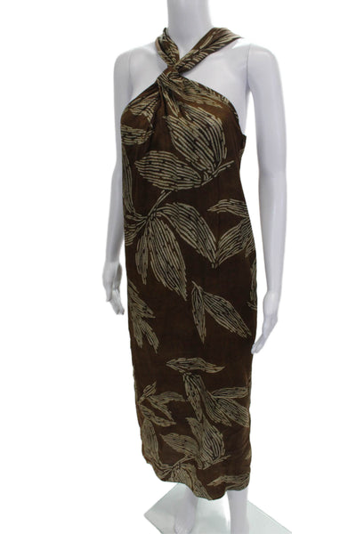 Massimo Dutti Womens Maxi Dress Brown Batik Halter Viscose Zip Size 2