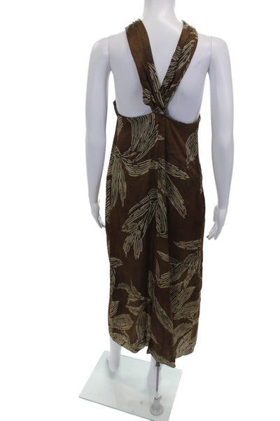 Massimo Dutti Womens Maxi Dress Brown Batik Halter Viscose Zip Size 2