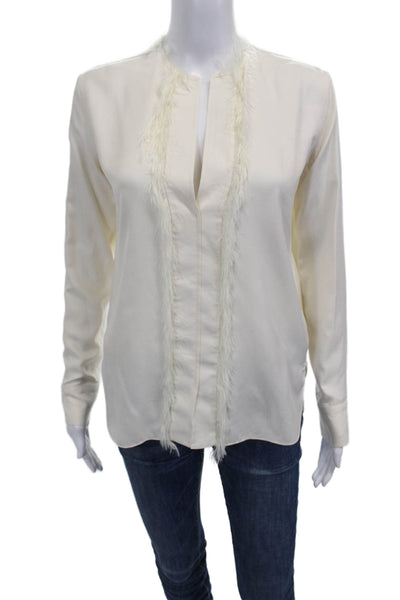 Helmut Lang Womens Silk V-Neck Long Sleeve Pullover Blouse Ivory Size XS