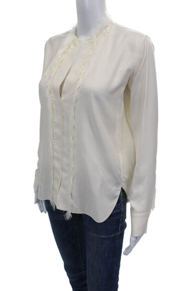Helmut Lang Womens Silk V-Neck Long Sleeve Pullover Blouse Ivory Size XS