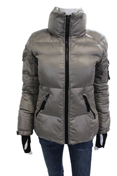 SAM Womens Silver Puffer Jacket Polyester Zip Long Sleeve Size XS