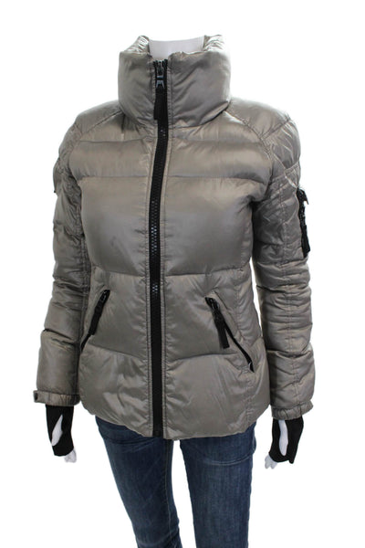 SAM Womens Silver Puffer Jacket Polyester Zip Long Sleeve Size XS