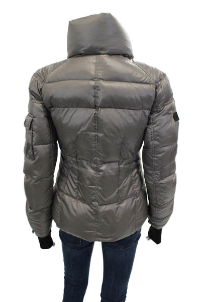 SAM Womens Silver Puffer Jacket Polyester Zip Long Sleeve Size XS
