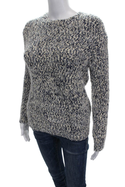 Club Monaco Women Crew Neck Abstract Blue Sweater Acrylic Blend Size XS