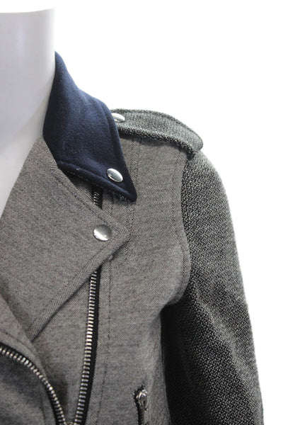 Theory Womens Biker Jacket Gray Herringbone Cotton Zip Size S Petite