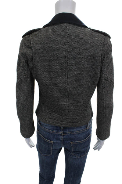Theory Womens Biker Jacket Gray Herringbone Cotton Zip Size S Petite