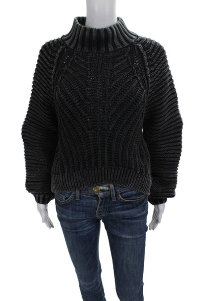 Free People Womens Pullover Sweater Turtleneck Gray Cotton Long Sleeve Size S