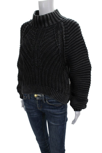 Free People Womens Pullover Sweater Turtleneck Gray Cotton Long Sleeve Size S