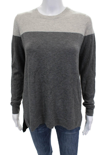 Vince Women Pullover Sweater Gray Wool Striped Crew Neck Long Sleeve Size S