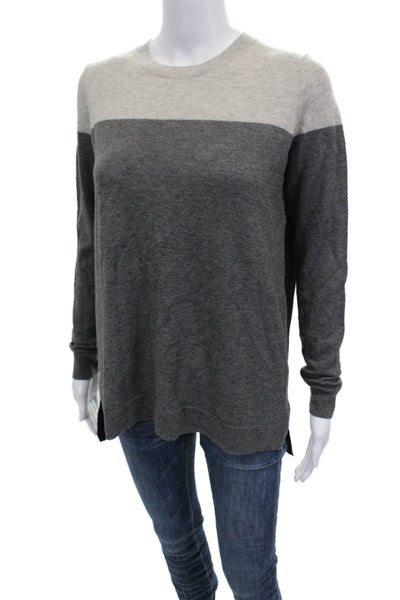 Vince Women Pullover Sweater Gray Wool Striped Crew Neck Long Sleeve Size S