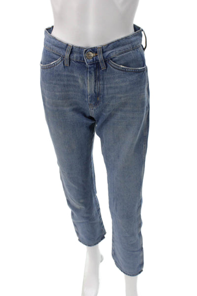 MiH Jeans Women Straight Jeans High Rise Blue Button Cotton Size 24