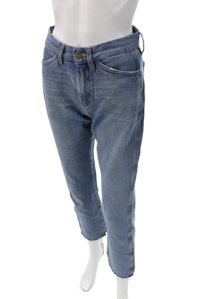MiH Jeans Women Straight Jeans High Rise Blue Button Cotton Size 24