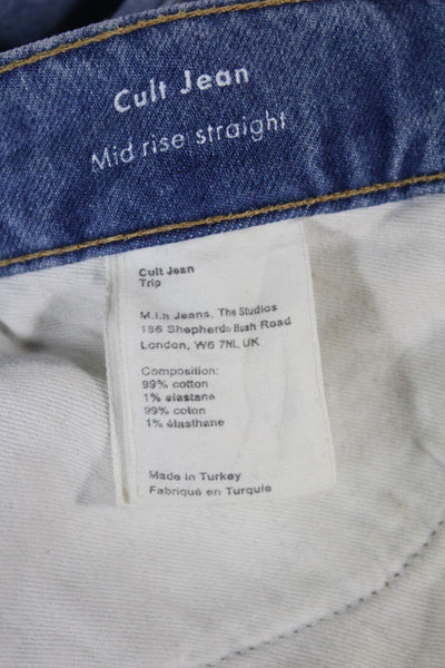 MiH Jeans Women Straight Jeans High Rise Blue Button Cotton Size 24
