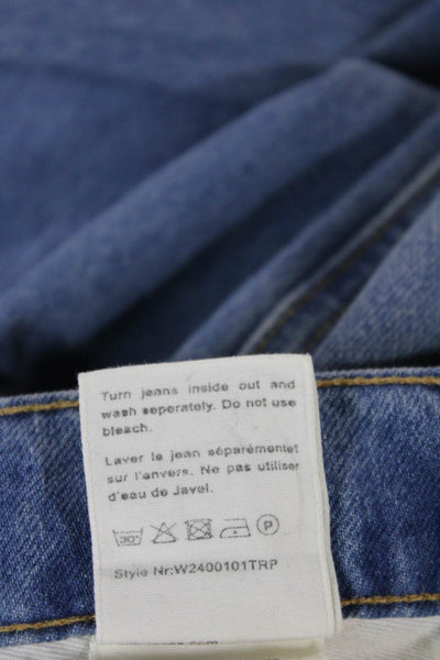 MiH Jeans Women Straight Jeans High Rise Blue Button Cotton Size 24