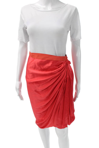Lanvin Womens Red Silk Wrap Skirt Tie Waist Knee Length Size 36