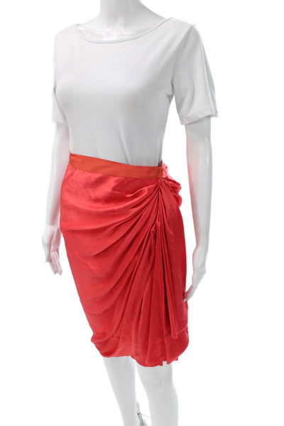 Lanvin Womens Red Silk Wrap Skirt Tie Waist Knee Length Size 36