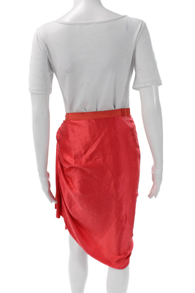 Lanvin Womens Red Silk Wrap Skirt Tie Waist Knee Length Size 36