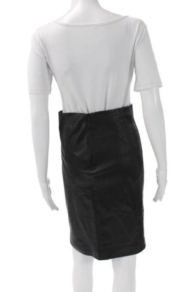 Joseph Womens Leather Straight Pencil Skirt Black Knee Length Zip Size 36
