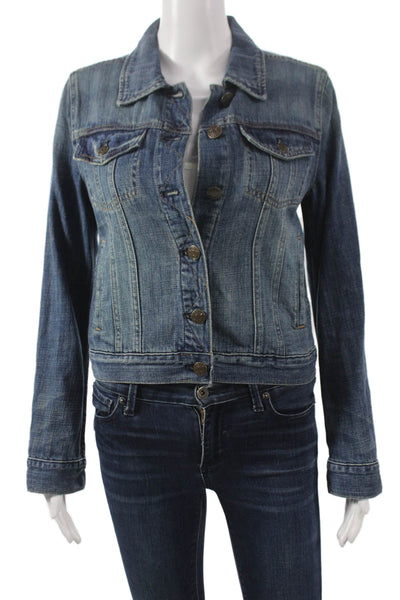 J Crew Women Blue Basic Jacket 100% Cotton Button Long Sleeve Size XS