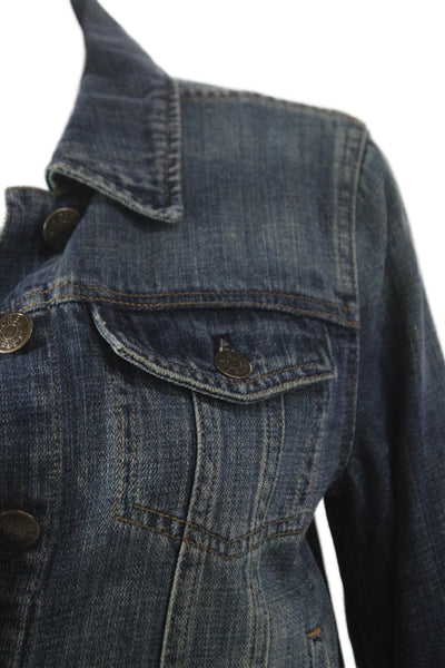 J Crew Women Blue Basic Jacket 100% Cotton Button Long Sleeve Size XS