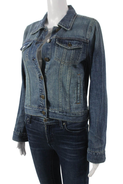 J Crew Women Blue Basic Jacket 100% Cotton Button Long Sleeve Size XS