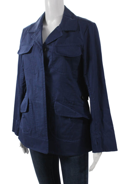 +J Womens Military Jacket Blue Cotton Long Sleeve Size 2XS