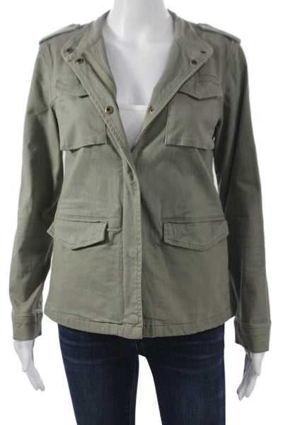Hush Womens Military Jacket Green Cotton Blend Long Sleeve Button Size 6