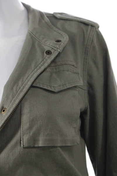 Hush Womens Military Jacket Green Cotton Blend Long Sleeve Button Size 6