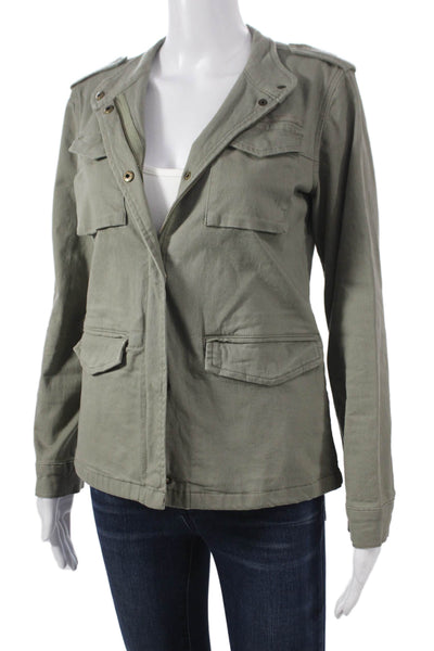 Hush Womens Military Jacket Green Cotton Blend Long Sleeve Button Size 6